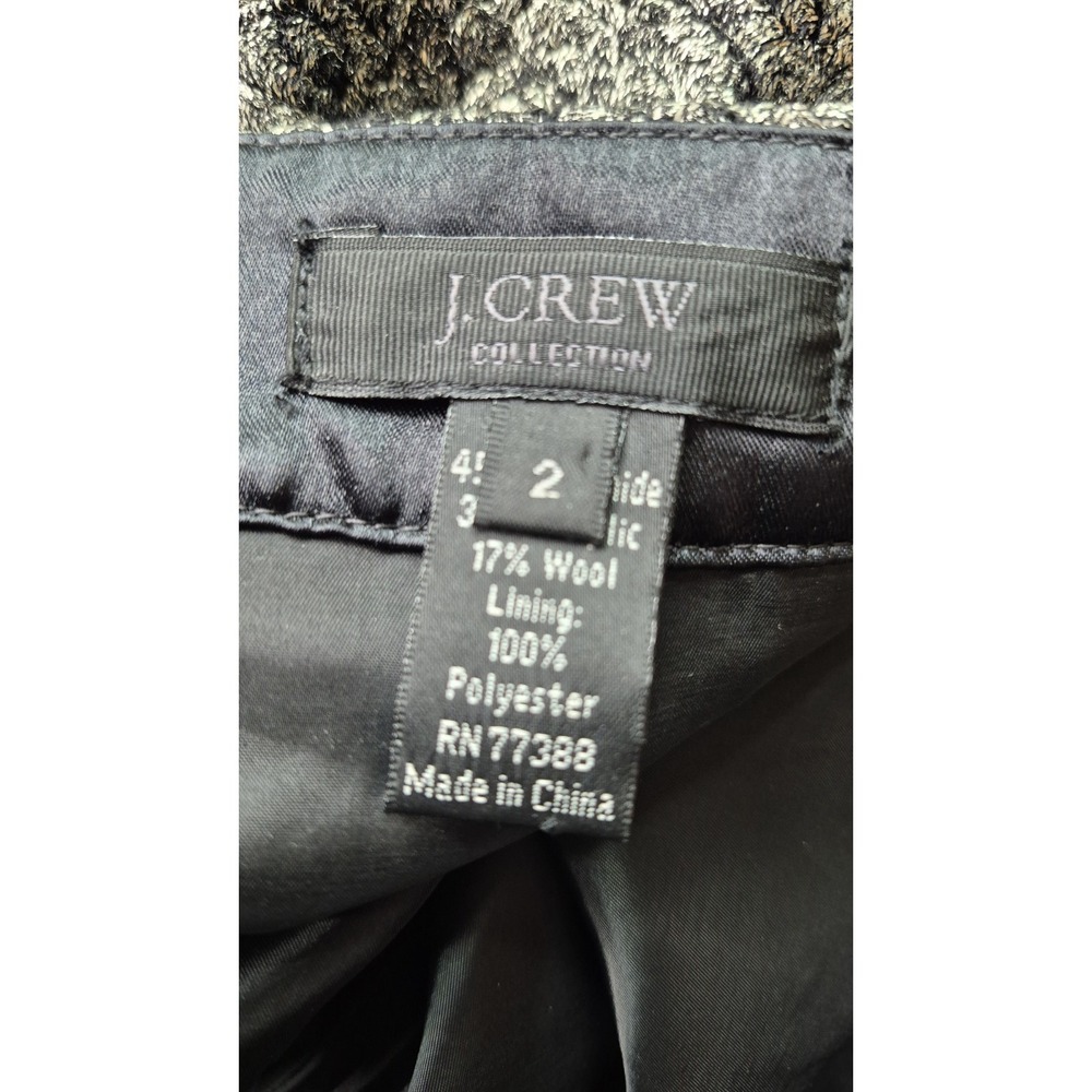 J Crew Black Gold Metallic Textured Pencil Skirt Womens Size 2 Wool Blend Zip - Picture 2 of 9